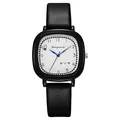 Minimalist square quartz watch with black matte case, white dial and blue hands - Black
