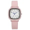 Minimalist square pink fashion watch with leather strap and cute heart dial design - Pink