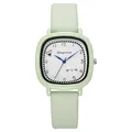 Minimalist square quartz watch for women with light green leather strap and white dial - Light Green