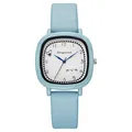 Sky blue square quartz watch for girls with heart pattern and leather strap - Light Blue