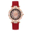 Reloj de cuarzo para mujer con correa marrón mate y esfera floral en color oro rosa - Rojo