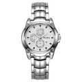 Reloj de cuarzo clásico plateado para hombre con esfera blanca y correa metálica elegante - Mujer Correa Plata Esfera Blanca