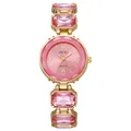 Dettaglio dell'orologio al quarzo dorato con cinturino in cristallo rosa e quadrante soleil - Rosa