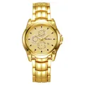 Reloj de negocios clásico en acero dorado para parejas con esfera de tres ojos y fecha - Mujer Dorado