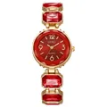 Dettaglio dell'orologio dorato con quadrante rosso e pietre preziose sfaccettate - Rosso