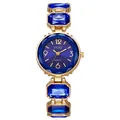 Dettaglio dell'orologio al quarzo dorato con cristalli blu e quadrante soleil - Blu