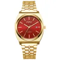 Dettaglio ravvicinato dell'orologio al quarzo dorato con quadrante rosso a raggio - Cassa Oro Quadrante Rosso