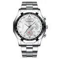 Reloj cronógrafo para hombre en acero inoxidable plateado con esfera grande y fecha - Caja Plateada Esfera Blanca