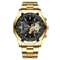 Luxus Herrenuhr aus goldfarbenem Edelstahl mit schwarzem Zifferblatt und Chronograph - Goldgehäuse Schwarzes Zifferblatt