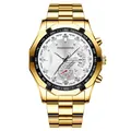 Reloj cronógrafo para hombre en acero dorado con esfera grande y función de fecha - Caja Dorada Esfera Blanca