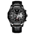 Reloj de cuarzo negro para hombre con correa de cuero y caja metálica octogonal - Caja Negra Esfera Negra Correa Negra