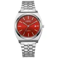 Dettaglio orologio al quarzo con quadrante rosso soleil e cinturino in acciaio - Cassa Argento Quadrante Rosso