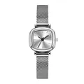 Elegante silberne Damenuhr mit quadratischem Zifferblatt und Milanaise-Armband - Silbernes Zifferblatt