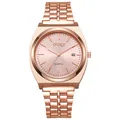 Dettaglio orologio al quarzo oro rosa con quadrante spazzolato e datario a ore tre - Cassa in Oro Rosa Quadrante in Oro Rosa