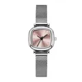 Elegante Damenuhr mit silbernem Gehäuse, rosa Zifferblatt und Mesh-Armband - Hellrosa Zifferblatt