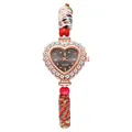 Detail of heart-shaped watch with crystal bezel and colorful braided woven strap - Black