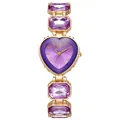Macro di un orologio al quarzo dorato con quadrante viola a cuore e cristalli viola - Viola
