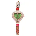 Luxury heart-shaped quartz watch with emerald green dial and colorful woven strap - Green