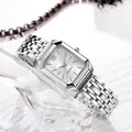 Orologio al quarzo quadrato argento da donna con cinturino in acciaio e numeri romani - Argento Bianco