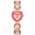 Gros plan d'une montre à quartz en forme de cœur avec cristaux roses et bracelet doré - Rose