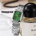Elegante orologio in acciaio argento con quadrante rettangolare verde smeraldo e numeri romani - Argento Verde