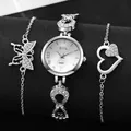 Detail of silver quartz watch set with infinity links, butterfly and heart bracelets - Butterfly Heart Silver (A897)