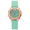 Detalle de caja de reloj octogonal en oro rosa con esfera verde menta y correa - Verde Menta
