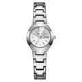 Detalle de esfera de reloj plateada de acero con ventana de fecha y marcas de strass - Mujer Plateado