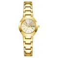 Detalle del reloj de acero dorado con ventana de doble fecha y marcadores de cristal brillante - Mujer Dorado