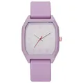 Detail of lavender silicone strap and octagonal square dial on minimalist quartz watch - Purple