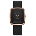 Orologio al quarzo quadrato minimalista con cassa in metallo oro rosa e cinturino in silicone - Nero