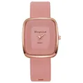Dettaglio del cinturino in silicone rosa e quadrante quadrato in oro rosa al quarzo - Rosa
