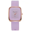 Dettaglio del cinturino in silicone viola e dell'orologio al quarzo quadrato oro rosa - Viola