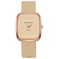 Detail of rose gold square case with beige silicone strap and minimalist dial - Beige