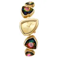 Detailansicht der dreieckigen Uhr mit Regenbogen-Kristallarmband im Makro-Stil - Gold/Bunter Strass