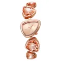 Detailansicht der luxuriösen roségoldenen Uhr mit unregelmäßigem Kristall-Schmuckarmband - Roségold / Rosa