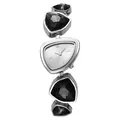 Nahaufnahme der unregelmäßigen Kristall-Armbanduhr mit facettierten grauen Edelsteinen - Silber/Schwarzer Zirkonia
