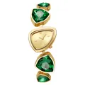 Luxuriöse goldene Dreiecksuhr für Damen mit smaragdgrünem Kristallarmband - Gold / Grüner Zirkonia