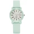 Close-up of mint green silicone watch strap with non-slip texture and white dial details - Mint Green