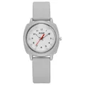 Detalle de reloj de cuarzo gris resistente al agua con esfera blanca y segundero rojo - Gris