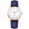 Minimalist quartz watch with navy blue leather strap and rose gold luminous dial - Rose Gold White Dial Blue Strap