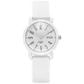 Detail view of the white silicone watch strap with non-slip dot texture and quartz dial - White