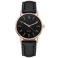 Luminous quartz watch with rose gold case, black dial and white stitched leather strap - Rose Gold Black Dial Black Strap