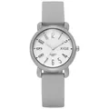 Close-up of gray silicone watch strap with non-slip texture and minimalist round quartz case - Gray
