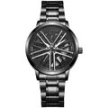 Detail van het zwarte roestvrijstalen horloge met roterende velg wijzerplaat ontwerp - Wit