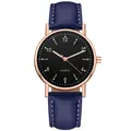 Luminous quartz watch with dark blue leather strap and rose gold case for women - Rose Gold Black Dial Blue Strap