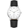 Minimalist quartz watch with white dial, silver case and black leather strap - Silver White Dial Black Strap
