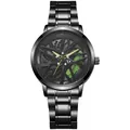 Detail of creative car hub wheel dial with green brake caliper and steel watch band - Green