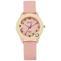 Details von rosa Silikonarmband mit Textur und Lünette mit Smiley-Gesicht Design - Rosa