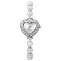 Primer plano de esfera de reloj en forma de corazón con pedrería y perlas blancas - Plata Blanco